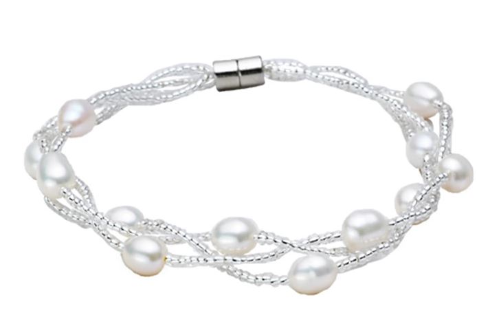 6-7mm Culture White Pearl Bracelet with Magnetic Clasp (BA-903512)