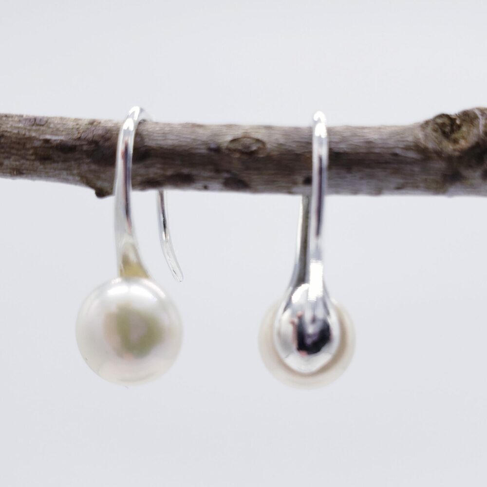 White Pearl Stainless Steel Hook Earrings (E408)