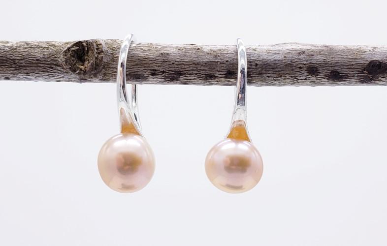 Stainless Steel Hook Champagne Pearl Earrings (E409)