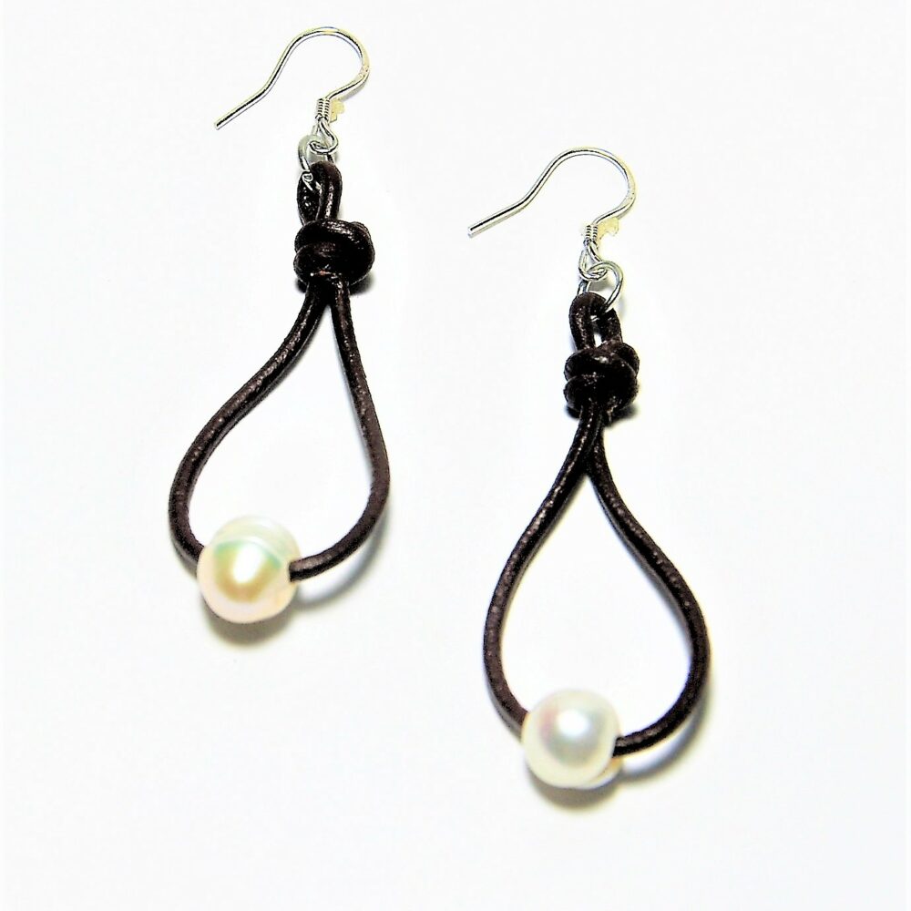 Leather Pearl Sterling Earrings (LE-903042)