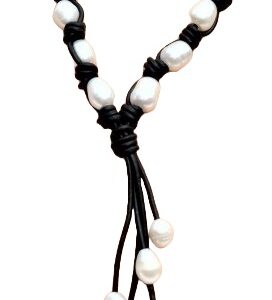 2 Strand Tassel Leather Pearl Necklace - Black (LN-907505)