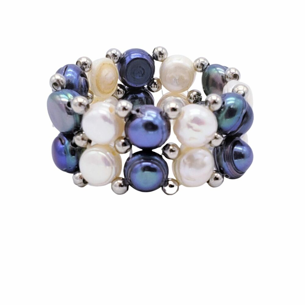 Black & White Double Pearl Ring - (PR-200709)