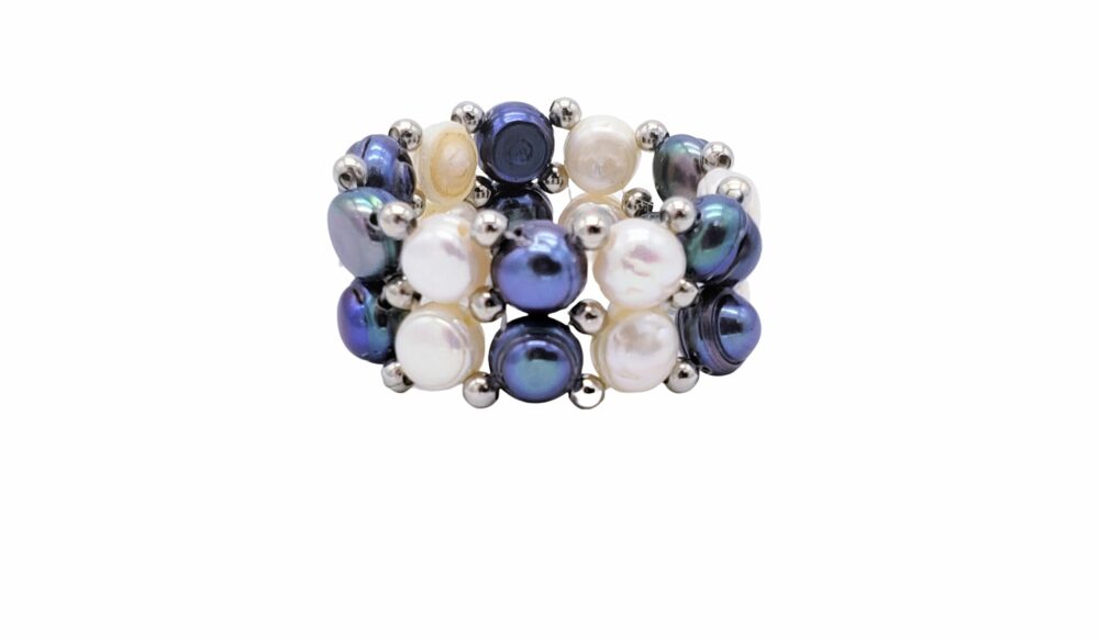 Black & White Double Pearl Ring - (PR-200709)