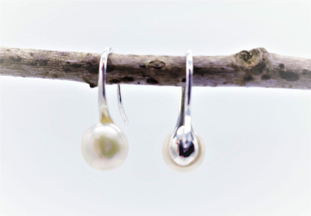 White Pearl Stainless Steel Hook Earrings (E408)