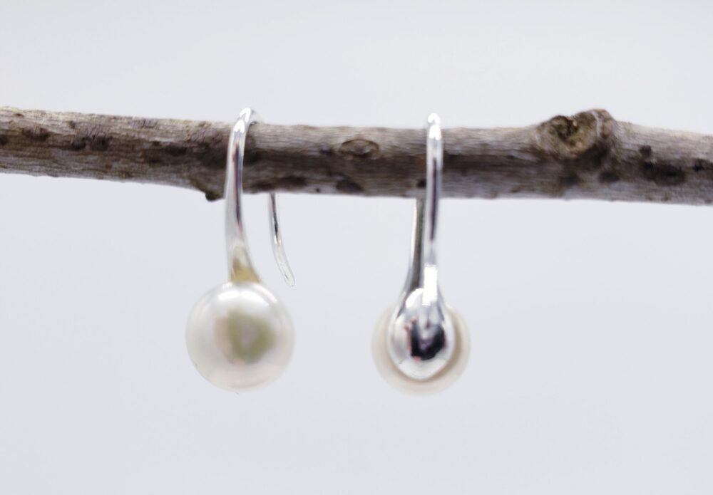 White Pearl Stainless Steel Hook Earrings (E408)